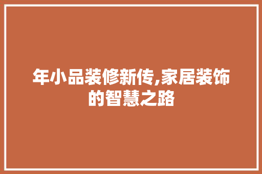 年小品装修新传,家居装饰的智慧之路 现代风格装饰
