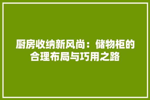 厨房收纳新风尚：储物柜的合理布局与巧用之路