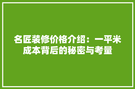 名匠装修价格介绍：一平米成本背后的秘密与考量