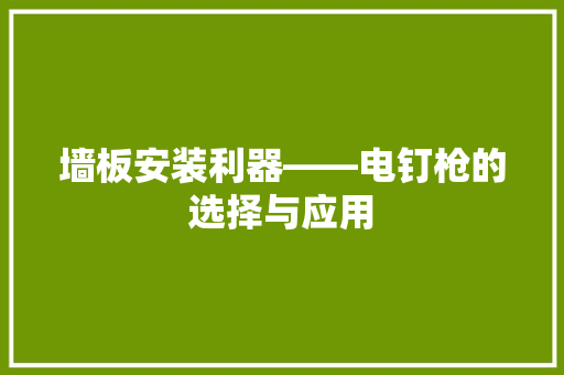 墙板安装利器——电钉枪的选择与应用