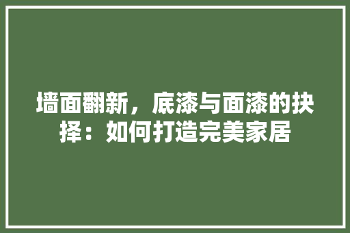 墙面翻新，底漆与面漆的抉择：如何打造完美家居