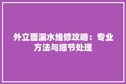 外立面漏水维修攻略：专业方法与细节处理