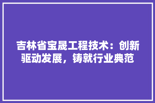 吉林省宝晟工程技术：创新驱动发展，铸就行业典范