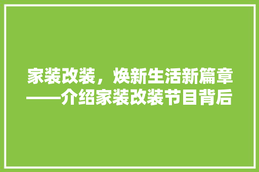 家装改装，焕新生活新篇章——介绍家装改装节目背后的秘密 卧室装修