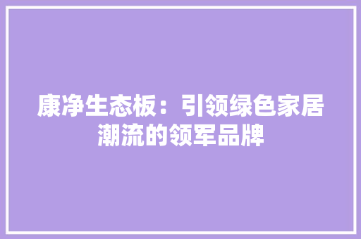 康净生态板：引领绿色家居潮流的领军品牌 现代风格装饰