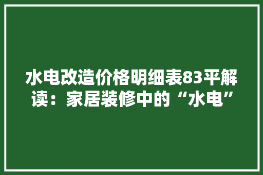 水电改造价格明细表83平解读：家居装修中的“水电”奥秘