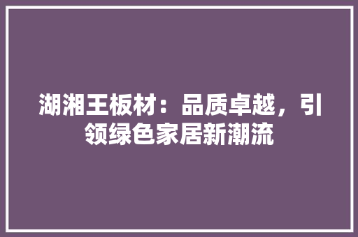 湖湘王板材：品质卓越，引领绿色家居新潮流 软装设计