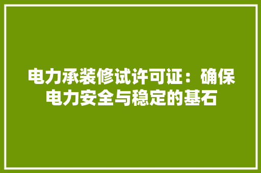 电力承装修试许可证：确保电力安全与稳定的基石