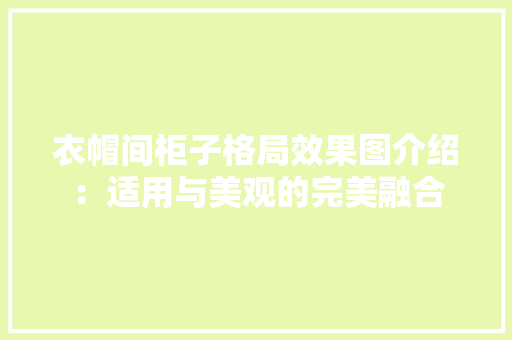 衣帽间柜子格局效果图介绍：适用与美观的完美融合