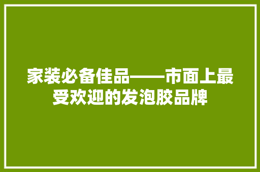 家装必备佳品——市面上最受欢迎的发泡胶品牌