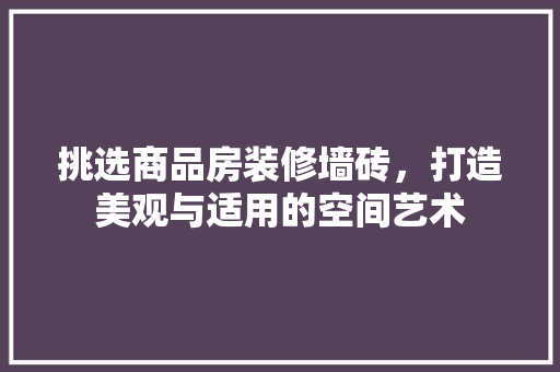 挑选商品房装修墙砖，打造美观与适用的空间艺术