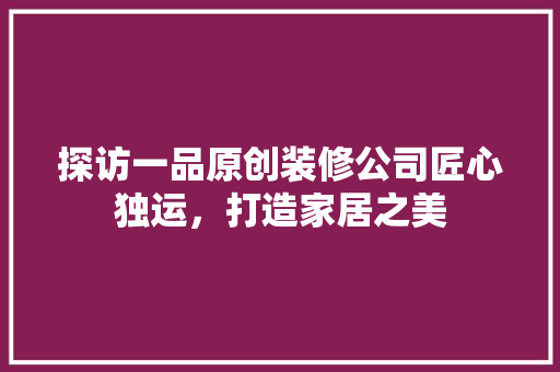 探访一品原创装修公司匠心独运，打造家居之美