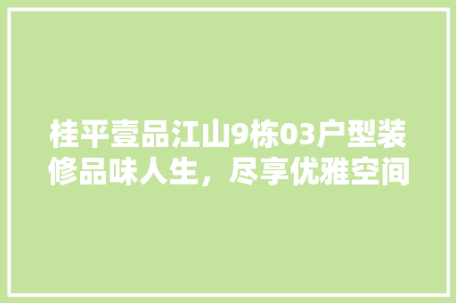 桂平壹品江山9栋03户型装修品味人生，尽享优雅空间