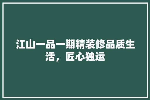 江山一品一期精装修品质生活，匠心独运