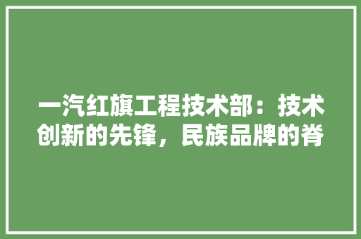 一汽红旗工程技术部：技术创新的先锋，民族品牌的脊梁