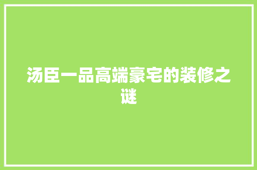 汤臣一品高端豪宅的装修之谜
