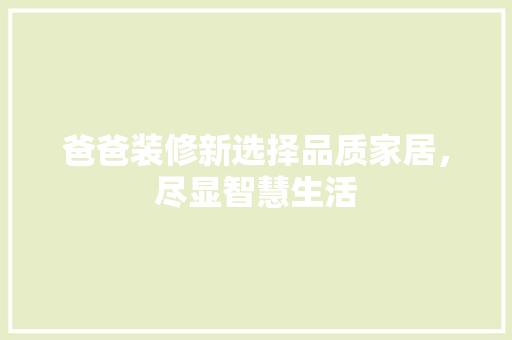 爸爸装修新选择品质家居，尽显智慧生活