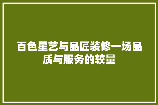 百色星艺与品匠装修一场品质与服务的较量