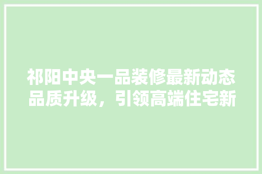 祁阳中央一品装修最新动态品质升级，引领高端住宅新潮流