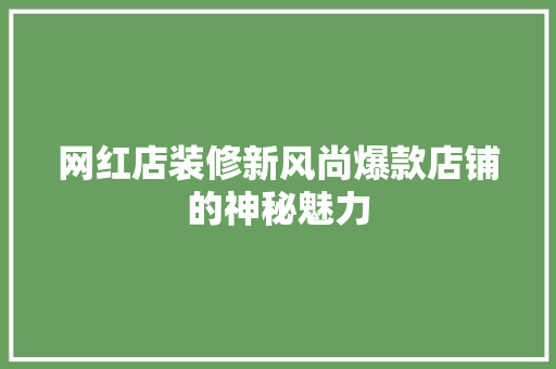 网红店装修新风尚爆款店铺的神秘魅力