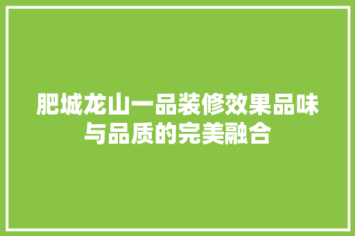 肥城龙山一品装修效果品味与品质的完美融合