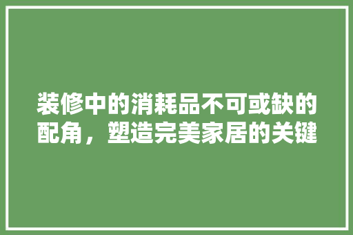装修中的消耗品不可或缺的配角，塑造完美家居的关键