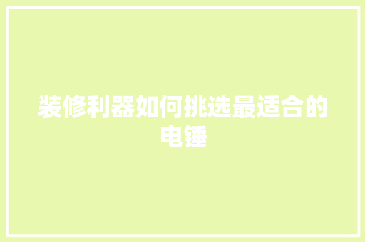 装修利器如何挑选最适合的电锤