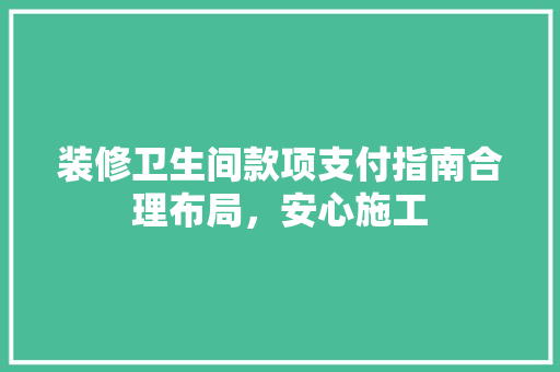 装修卫生间款项支付指南合理布局，安心施工