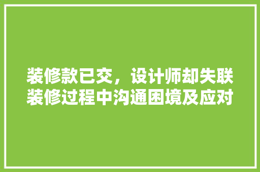 装修款已交，设计师却失联装修过程中沟通困境及应对步骤