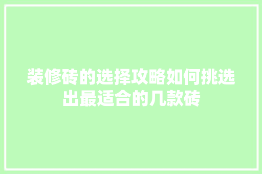 装修砖的选择攻略如何挑选出最适合的几款砖