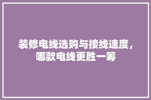 装修电线选购与接线速度，哪款电线更胜一筹
