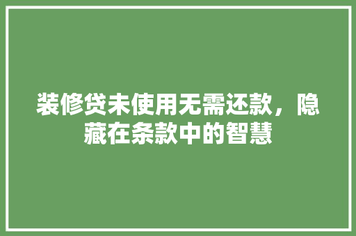装修贷未使用无需还款，隐藏在条款中的智慧