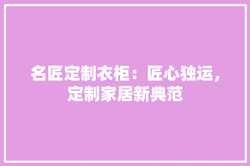 名匠定制衣柜：匠心独运，定制家居新典范