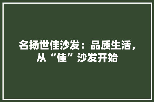 名扬世佳沙发：品质生活，从“佳”沙发开始 卧室装修