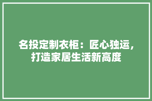 名投定制衣柜：匠心独运，打造家居生活新高度 卧室装修