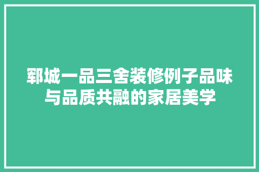郓城一品三舍装修例子品味与品质共融的家居美学