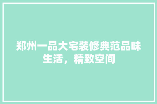 郑州一品大宅装修典范品味生活，精致空间