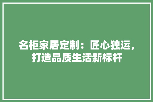 名柜家居定制：匠心独运，打造品质生活新标杆 卧室装修