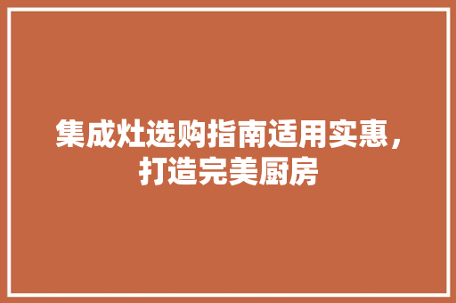 集成灶选购指南适用实惠，打造完美厨房 卧室装修