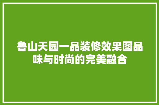 鲁山天园一品装修效果图品味与时尚的完美融合