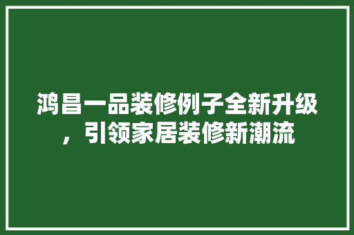 鸿昌一品装修例子全新升级，引领家居装修新潮流
