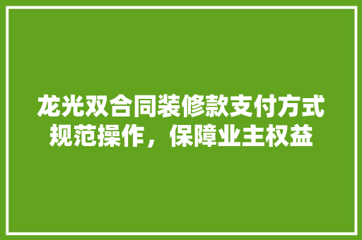 龙光双合同装修款支付方式规范操作，保障业主权益