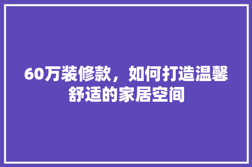 60万装修款，如何打造温馨舒适的家居空间