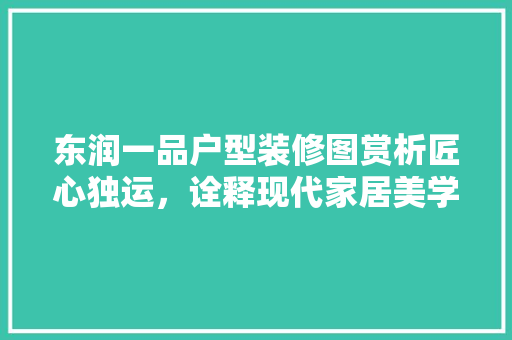 东润一品户型装修图赏析匠心独运，诠释现代家居美学