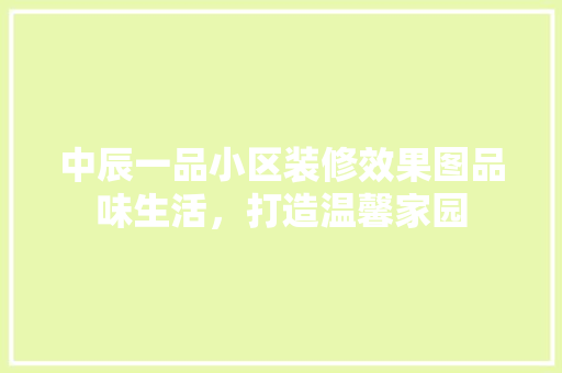 中辰一品小区装修效果图品味生活，打造温馨家园