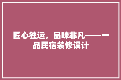 匠心独运，品味非凡——一品民宿装修设计