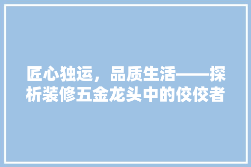 匠心独运，品质生活——探析装修五金龙头中的佼佼者