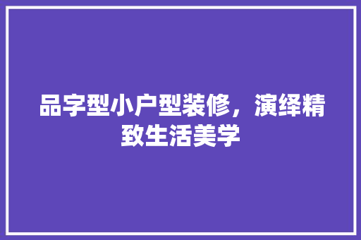 品字型小户型装修，演绎精致生活美学