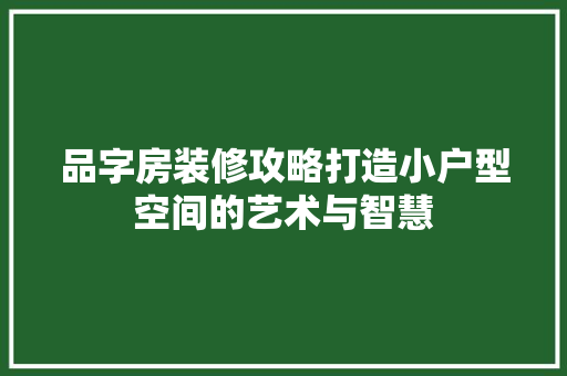 品字房装修攻略打造小户型空间的艺术与智慧
