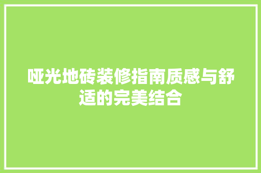 哑光地砖装修指南质感与舒适的完美结合
